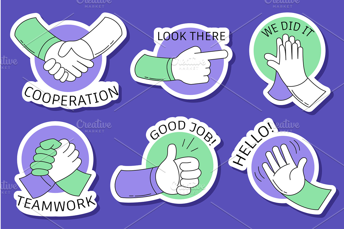 Set of Great job stickers, an Illustration by Dessign Sells