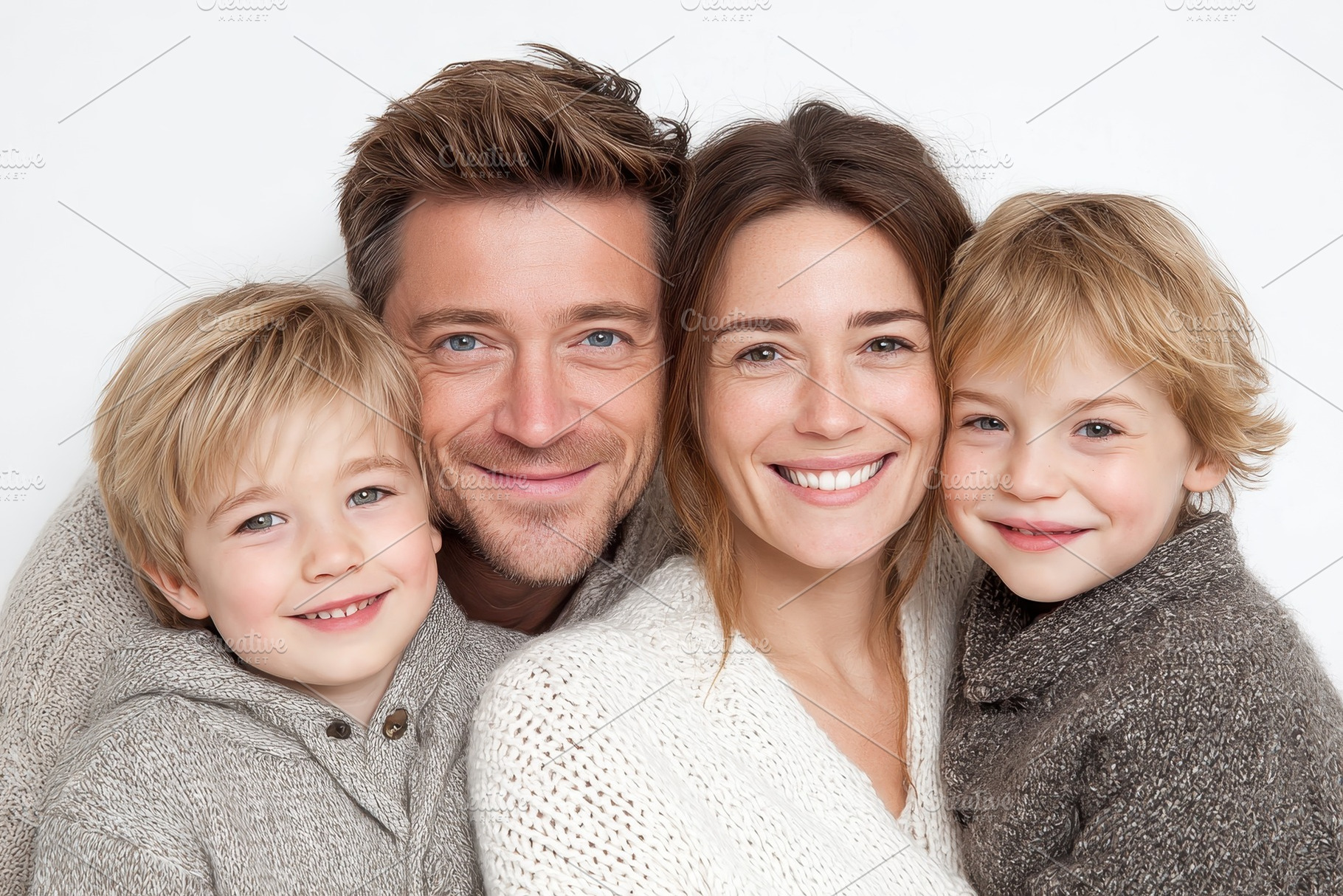 Happy family portrait parents and tw, a Photo by Pixeness Studio