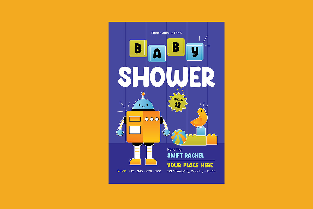Baby Shower Invitation Robot Theme, a Card Template by Neermana (Photo 2 of 4)
