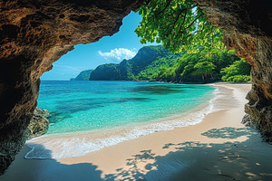 Beautiful tropical beach viewed from, a Photo by Tanuart