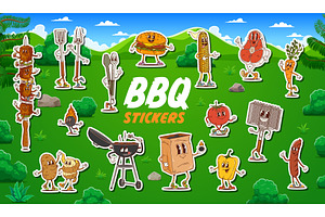 Stickers, groovy BBQ or barbeque, a Food Illustration by Vector Tradition