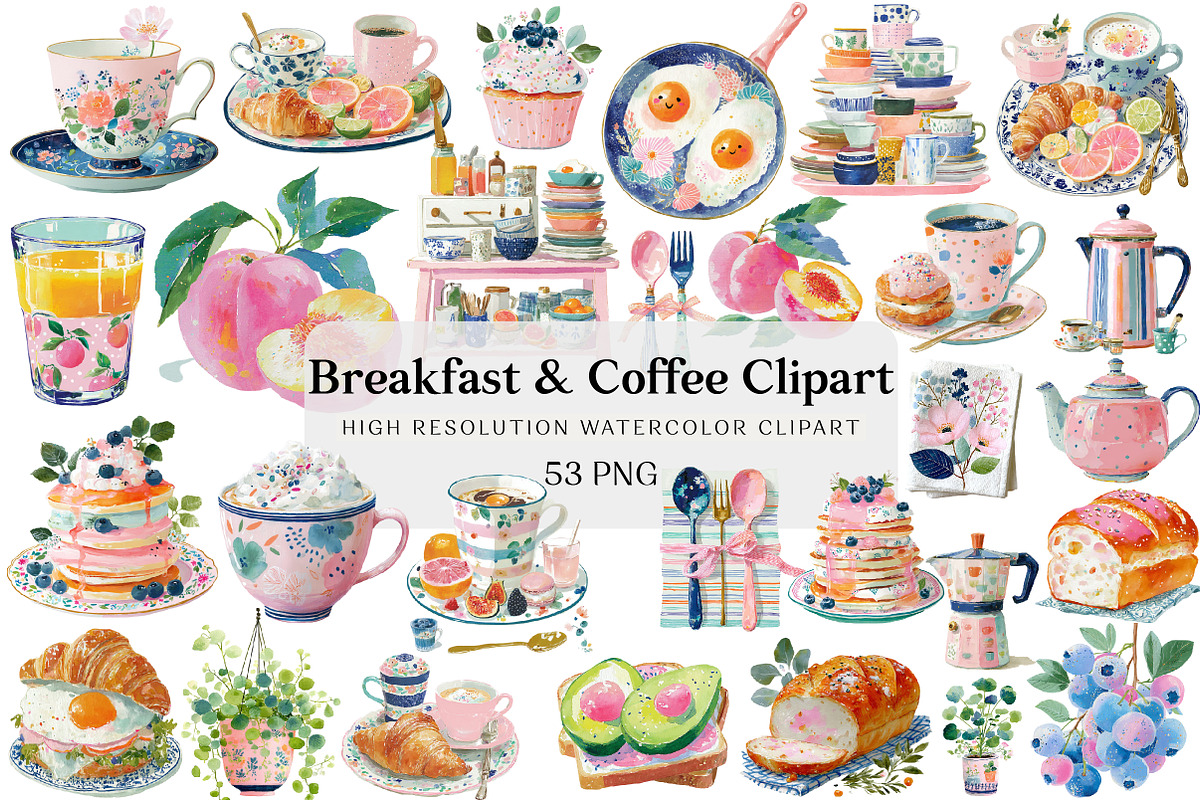 Breakfast & Coffee Clipart, an Illustration by DreamCafeArt (Photo 1 of 6)