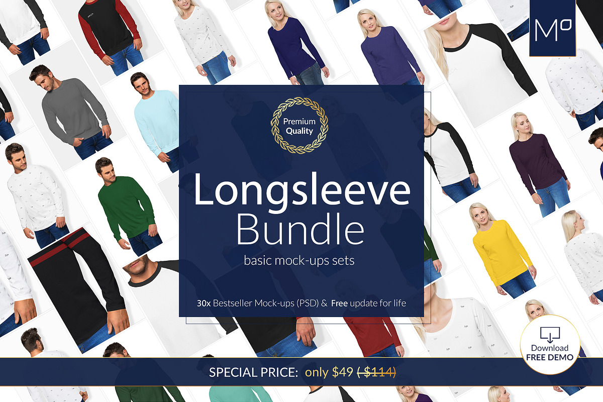 LONGSLEEVE BUNDLE 30xMock-ups + DEMO, a Books & Magazine Mockup by Apparel_Mockups (Photo 1 of 32)