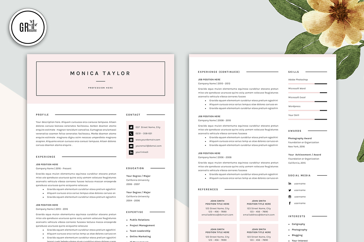 Creative CV Resume Template - 0122, a Resume Template by GResume (Photo 3 of 7)