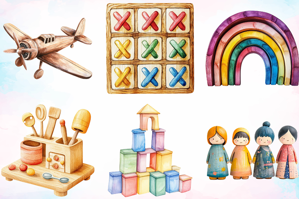 Watercolor Wooden Toys Clipart PNG, an Illustration by Canvas Craft (Photo 4 of 5)