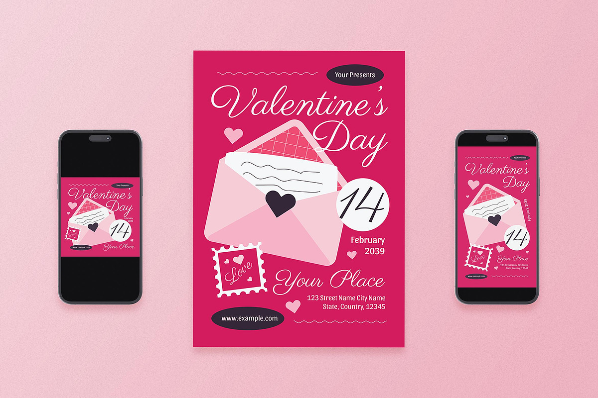 Pink Elegant Valentine Day Flyer Set, a Flyer Template by Aiyari Graphic (Photo 1 of 3)