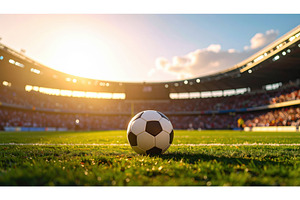 Soccer ball on green stadium grass, a Sports & Recreation Photo by Igor Tichonow