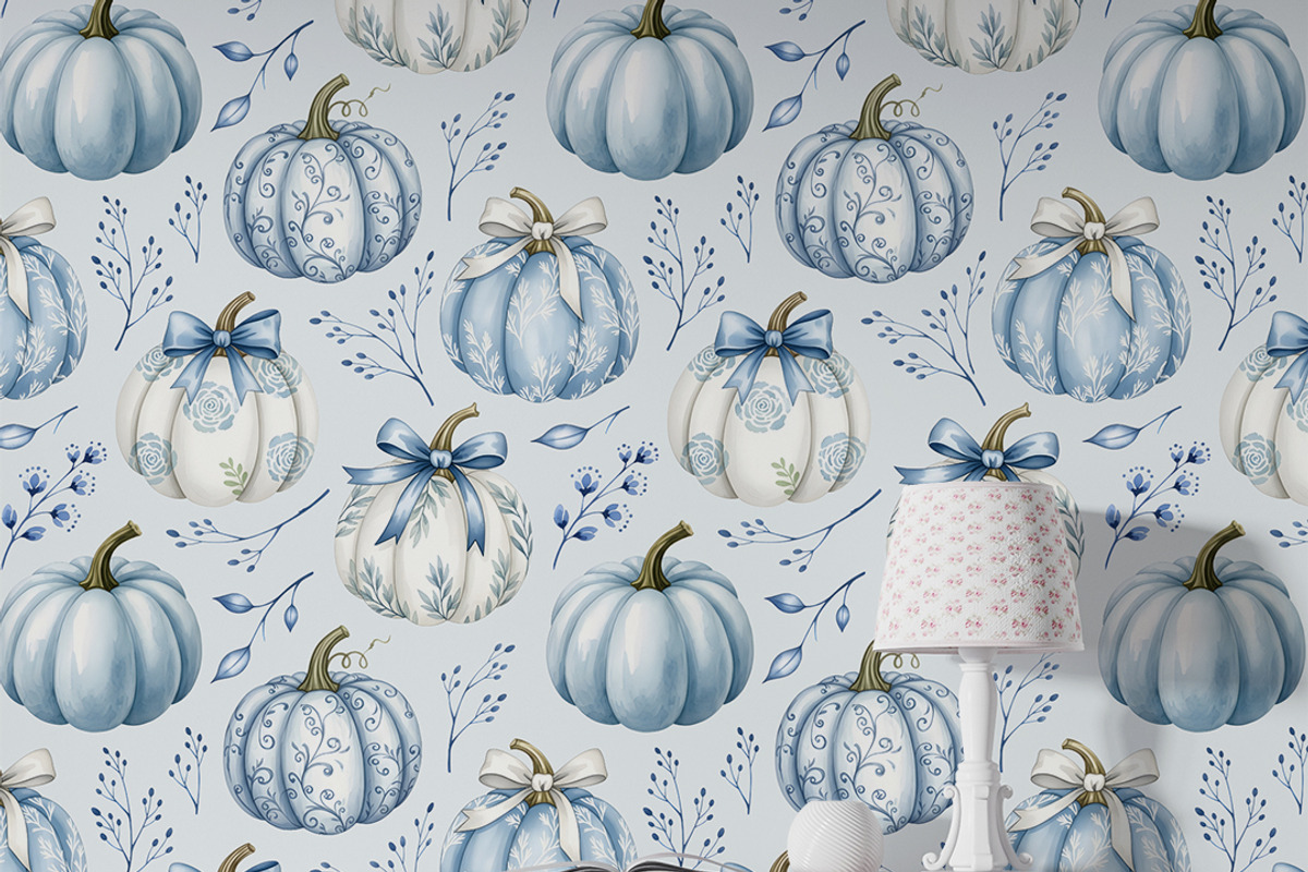 Blue White Pumpkins Seamless Pattern, a Pattern Graphic by Kreeya Art Shop (Photo 3 of 9)