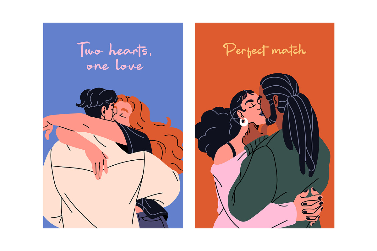 Diverse couples kiss, hug set, cards, a Person Illustration by PaperTrident (Photo 8 of 14)