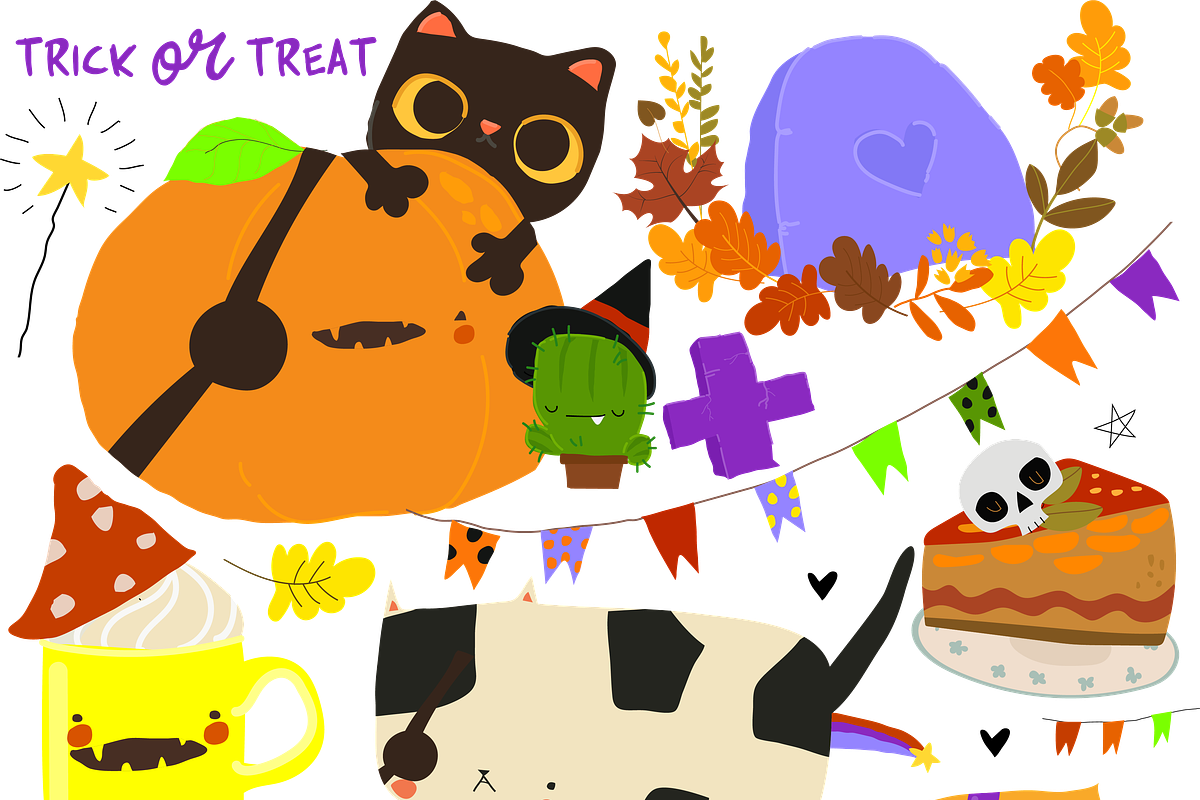 Cartoon Set With Halloween Elements, a Seasonal Illustration by Maria Starus (Photo 2 of 3)