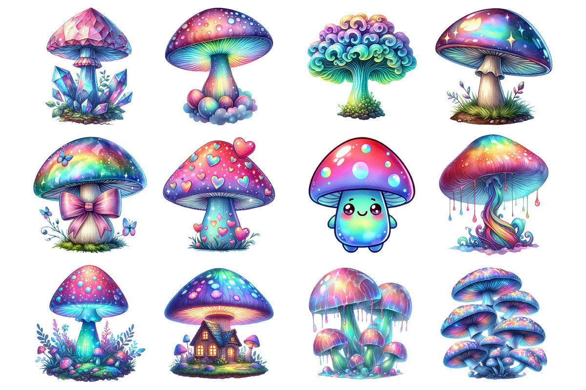 Mushroom Holographic Clipart, an Icon by Daily.Designs (Photo 4 of 6)