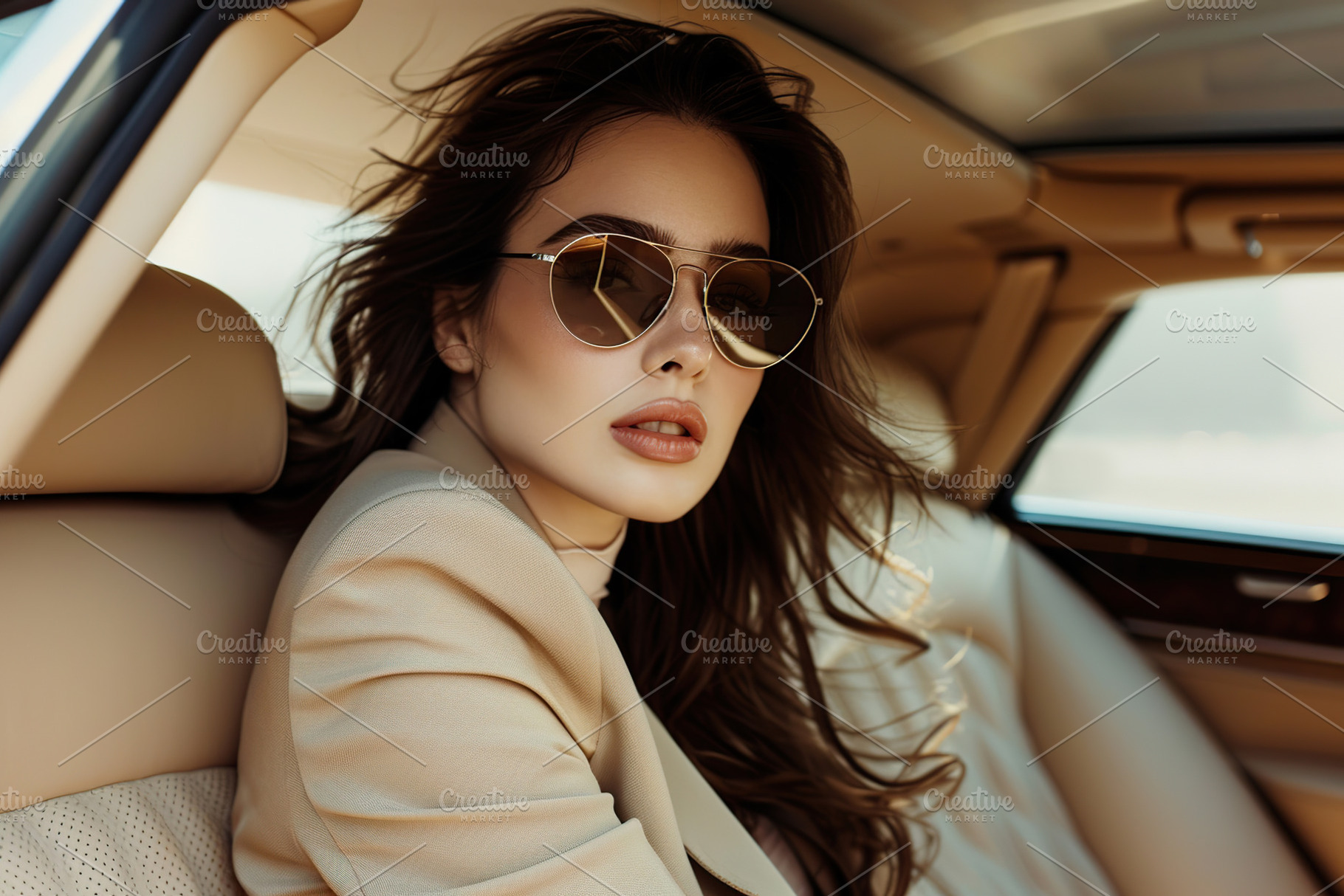 Beautiful businesswoman sitting at the back sit of a car, a Person Photo by AlyaAnd