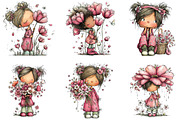 Whimsical Girl Flower Spring Clipart, an Illustration by CraftArtStudio (Thumbnail 5 of 6)