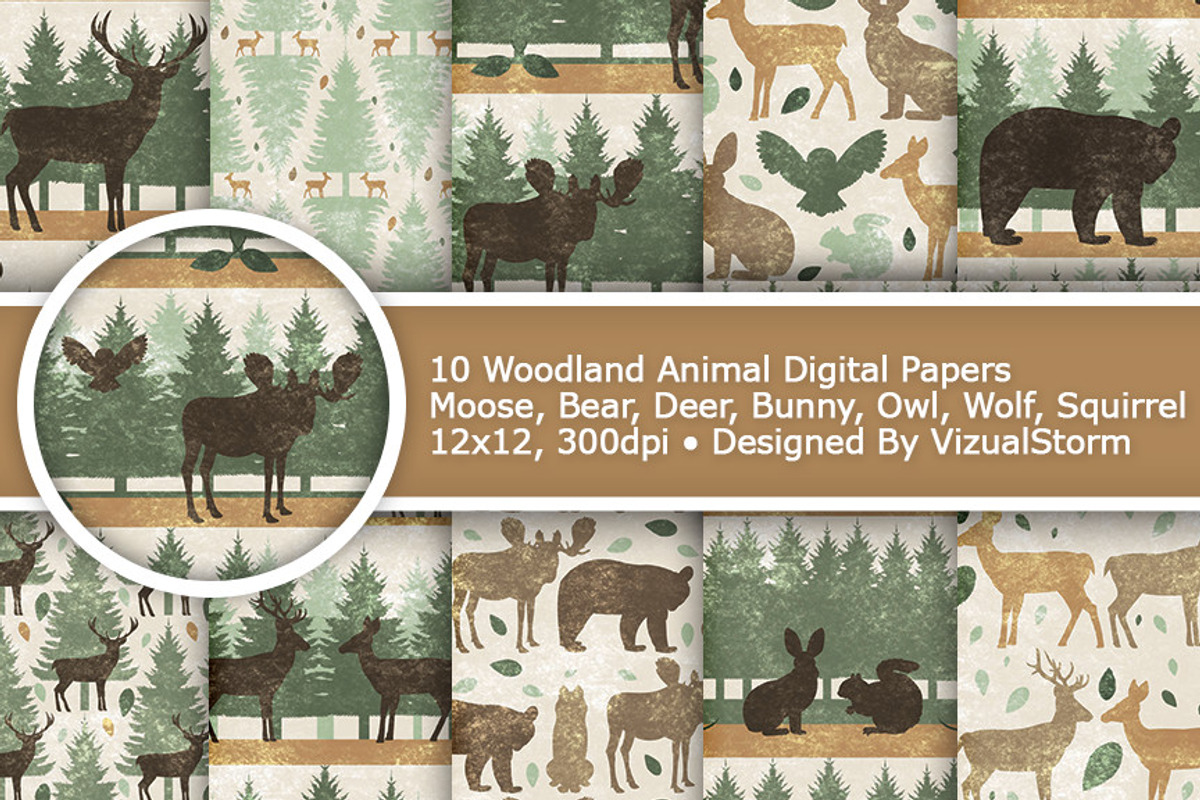 Woodland Animal Paper Patterns, a Pattern Graphic by VizualStorm