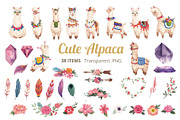 Cute Alpaca watercolor, an Animal Illustration by CreativeValuation (Thumbnail 2 of 17)