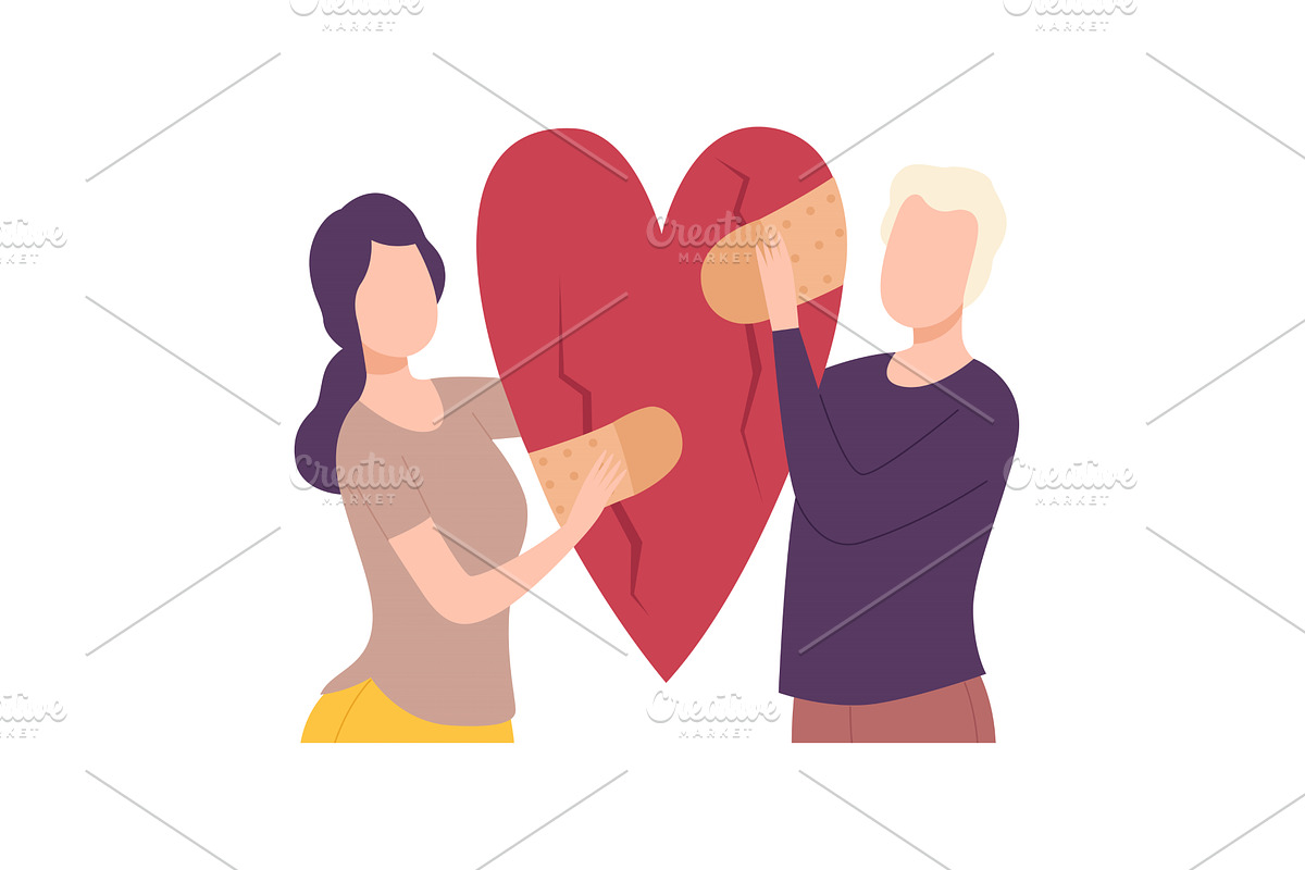 Young Man and Girl Sealing Broken, a Person Illustration by TopVectors