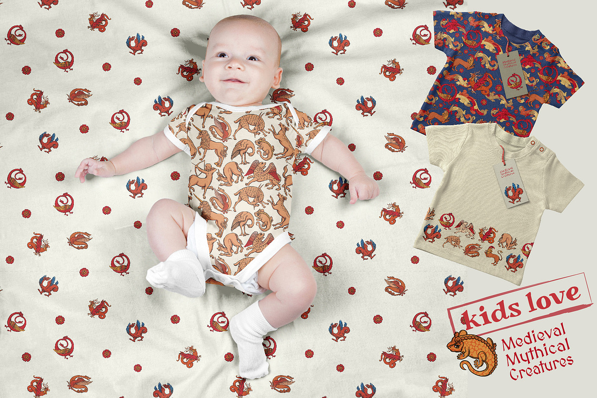 Medieval Mythical Creatures, a Pattern Graphic by Elen-Lane (Photo 5 of 9)