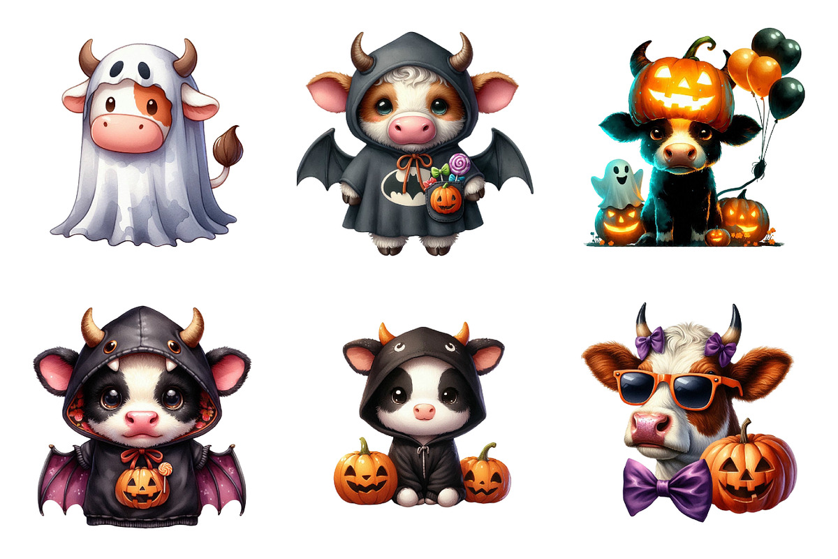 Adorable Cow Halloween PNG, an Illustration by SinaCreation (Photo 4 of 7)
