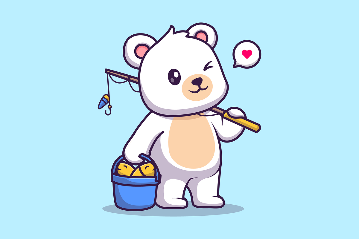 Cute Polar Bear Fishing Fish Cartoon, an Animal Illustration by Catalyst Labs