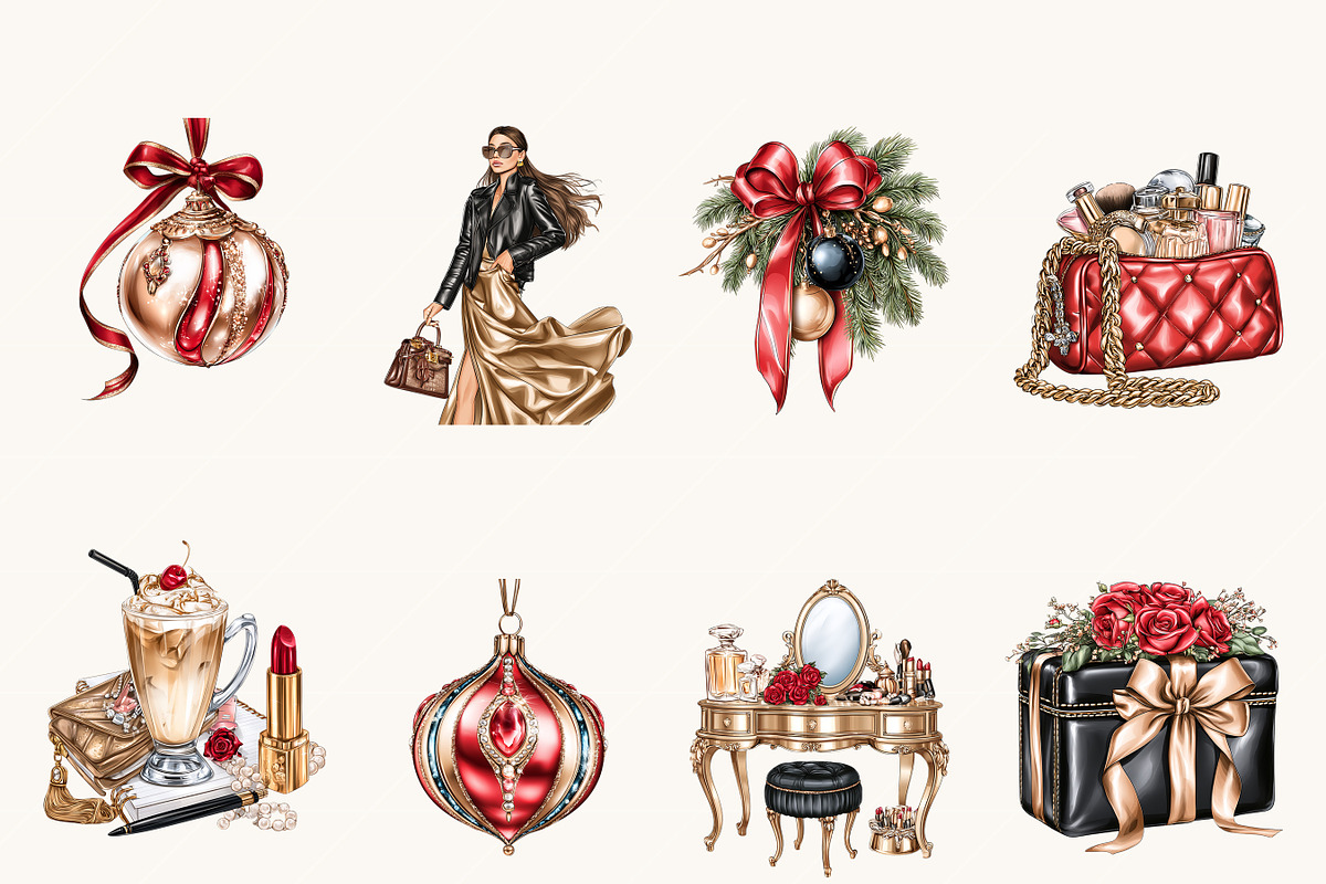 Glam Fashion Christmas Clipart, a Seasonal Illustration by BusyDaydesign (Photo 2 of 9)