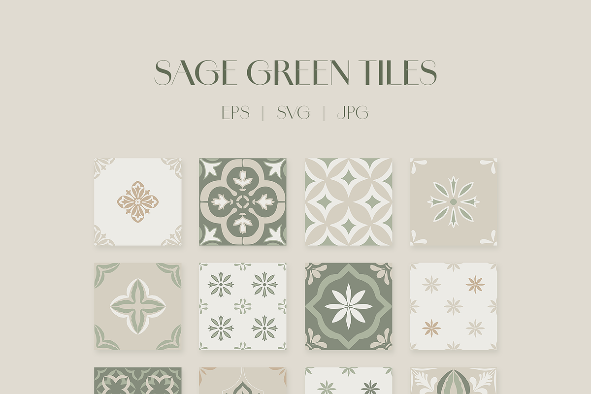 Sage Green Tiles Collection, a Decorative Illustration by Liliia Polos Illustration (Photo 2 of 8)