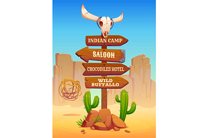 Wild west wooden signboard, a Seasonal Illustration by Vector Tradition