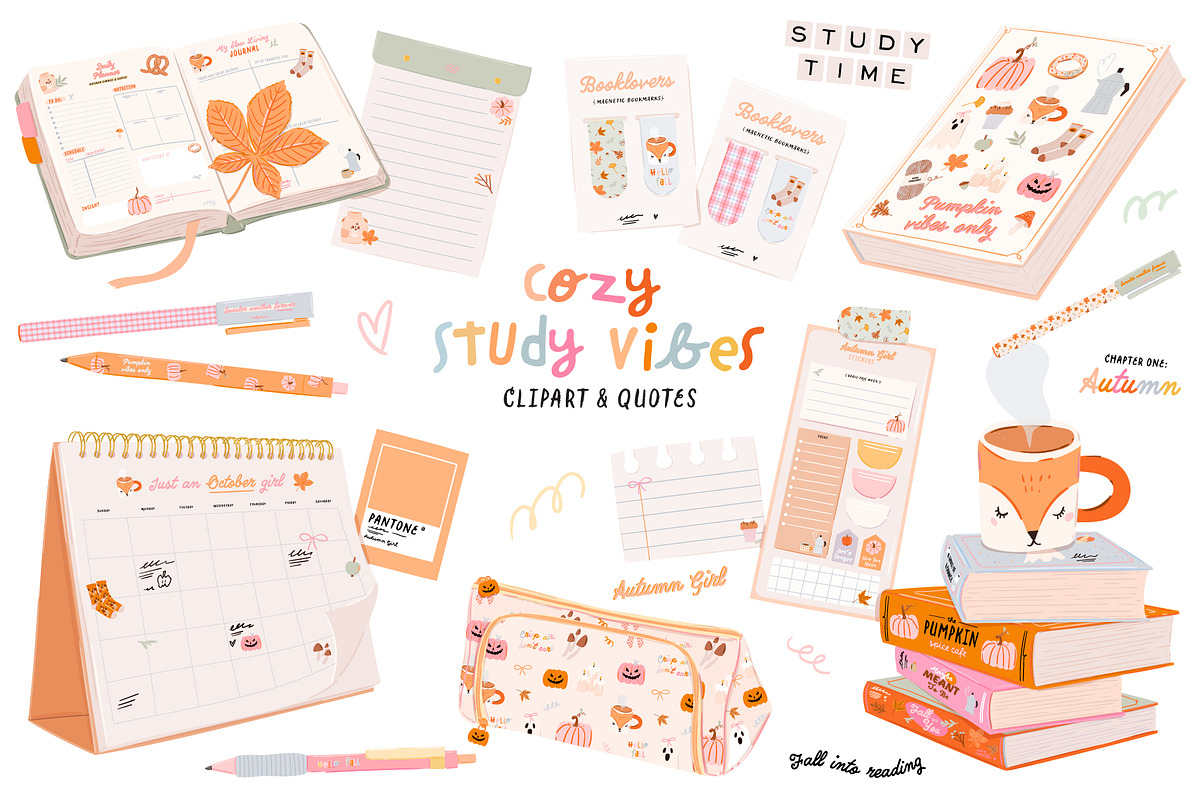 Fall School Girl: Cozy Study Clipart, an Object Graphic by Ruslana Lubenets (Photo 1 of 13)