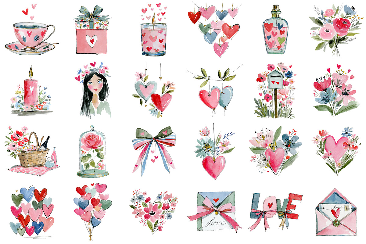 Watercolor Romantic Clipart, an Illustration by Craft Nest (Photo 5 of 5)