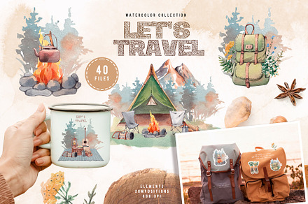 Let's travel. Watercolor set, a Sport Illustration by VerAna