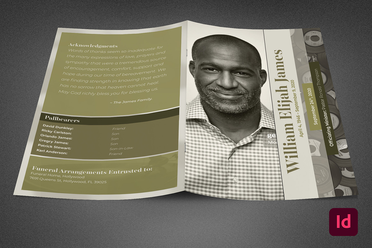 Green Vinyl Funeral Program Template, a Brochure Template by loswl (Photo 7 of 7)