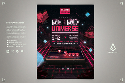 Retro Gaming Flyer Arcade Stick VHS, a Flyer Template by Storm Pixels
