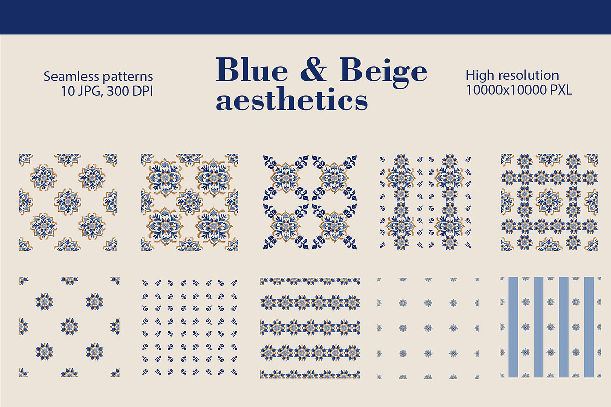 Pattern set Blue and Beige aesthetic, a Pattern Graphic by L- design studio (Photo 6 of 6)