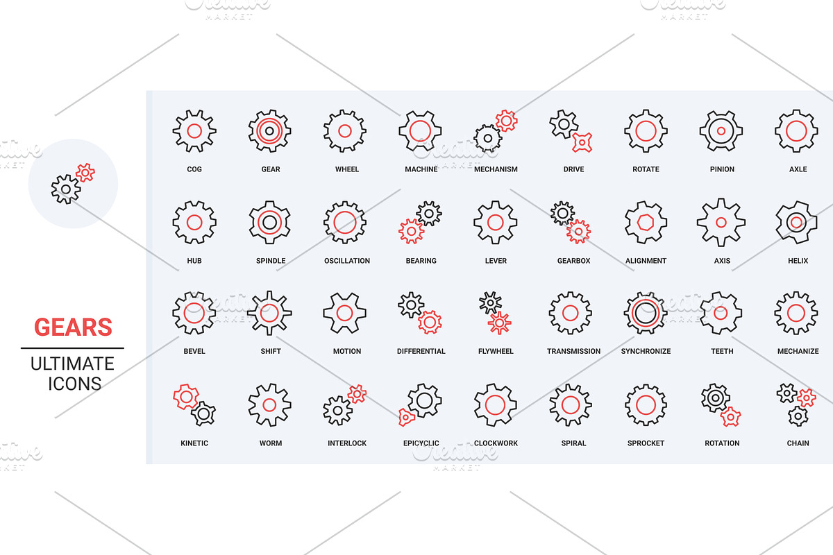 Gears metal cogwheels factory icons, an Object Illustration by Lemberg Vector