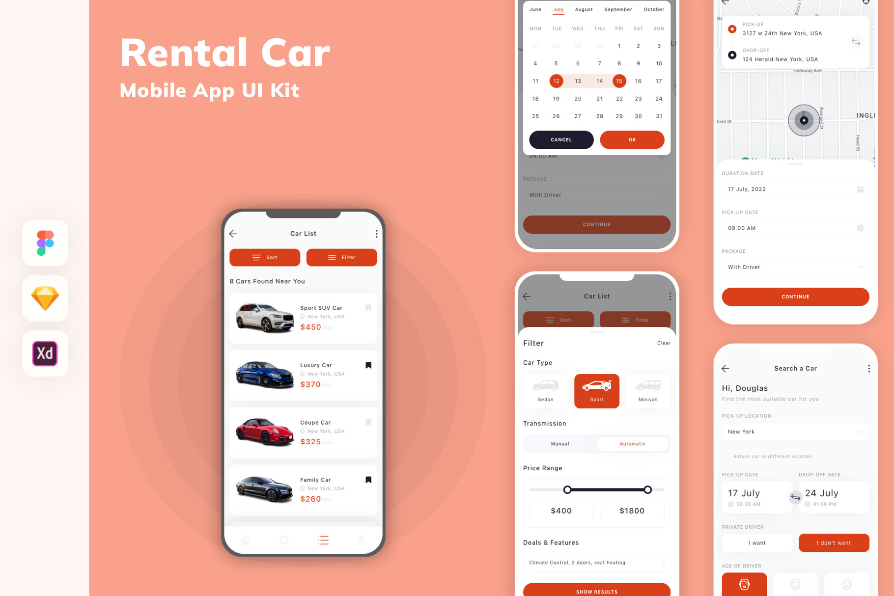 Rental Car Mobile App UI Kit, an UI Kit Template by uicube