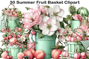 Summer Fruit Basket Clipart, an Illustration by Black Bird Studio