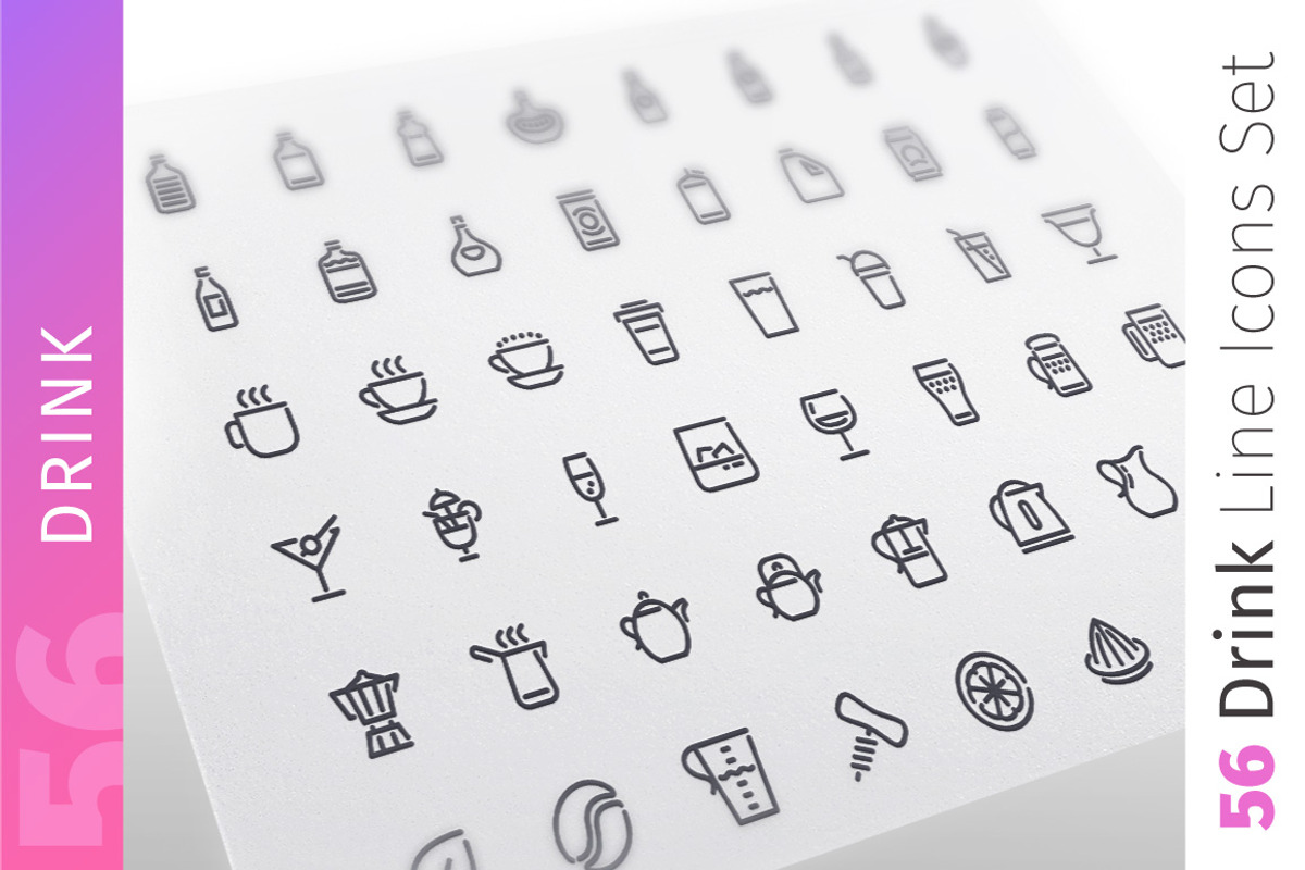 Drink Line Icons Set, an Outline Icon by Voysla's Shop (Photo 1 of 4)