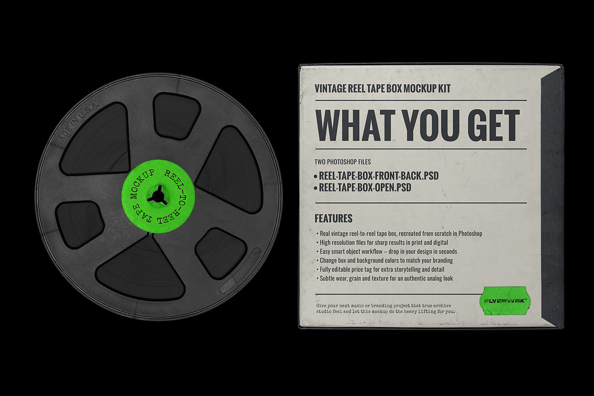 Vintage Reel Tape Box Mockup Kit, a Packaging Mockup by FLYERWRK (Photo 9 of 9)