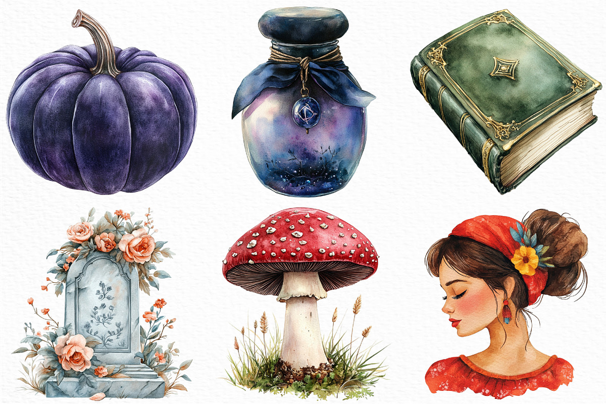 Watercolor Velvet Halloween Clipart, an Illustration by Craft Nest (Photo 5 of 6)