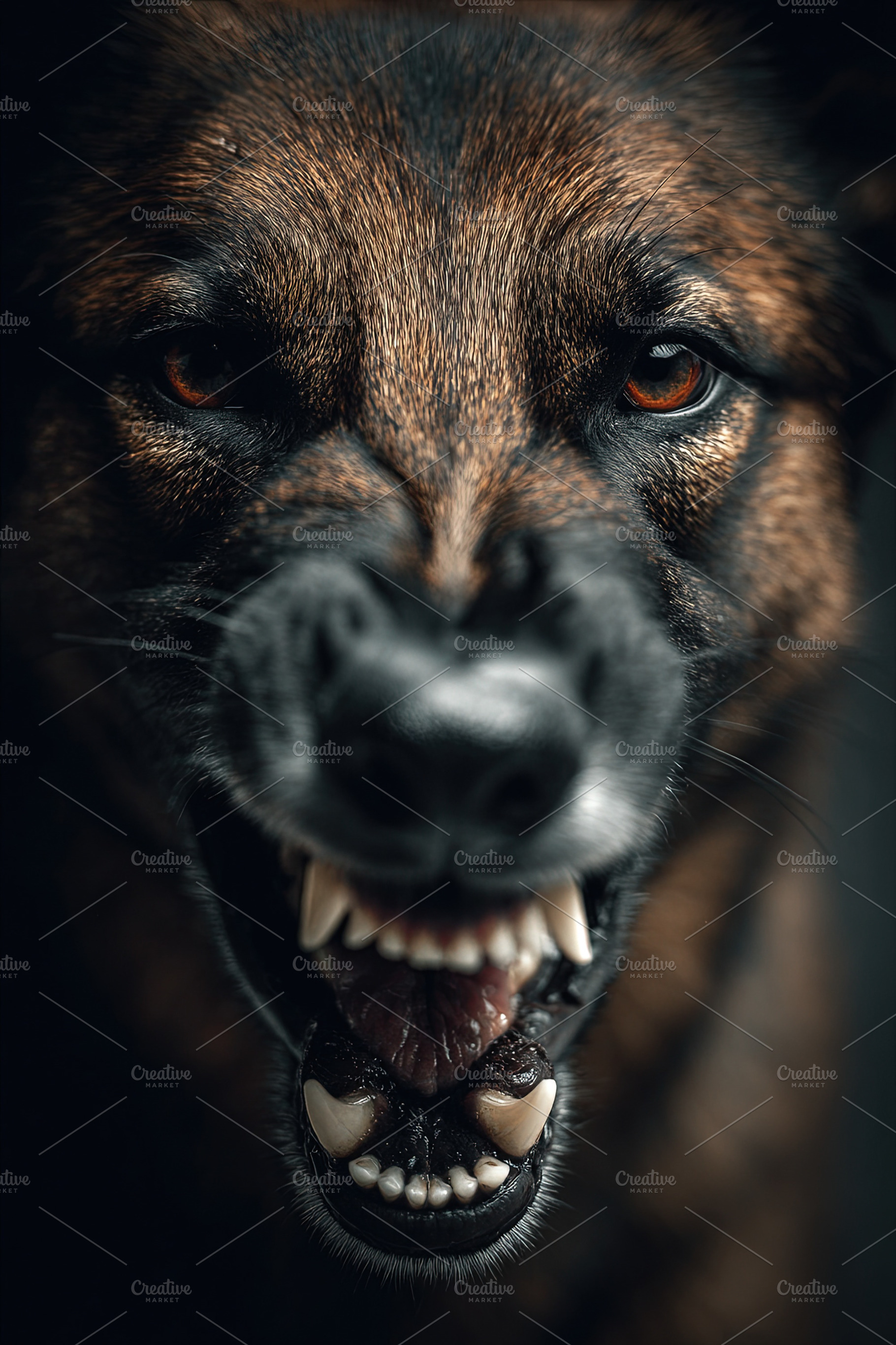 Intense close-up of a snarling German Shepherd dog with exposed, an Animal Photo by Ales Munt