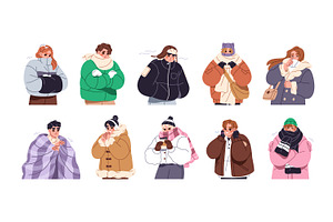 People freezing in cold winter set, a Person Illustration by PaperTrident
