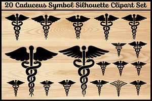 20 Caduceus Symbol Silhouette Set, an Illustration by hafijul