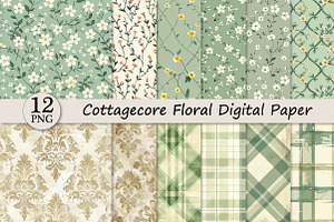 Cottagecore Floral Digital Paper Bun, a Texture Illustration by DreamPrint404