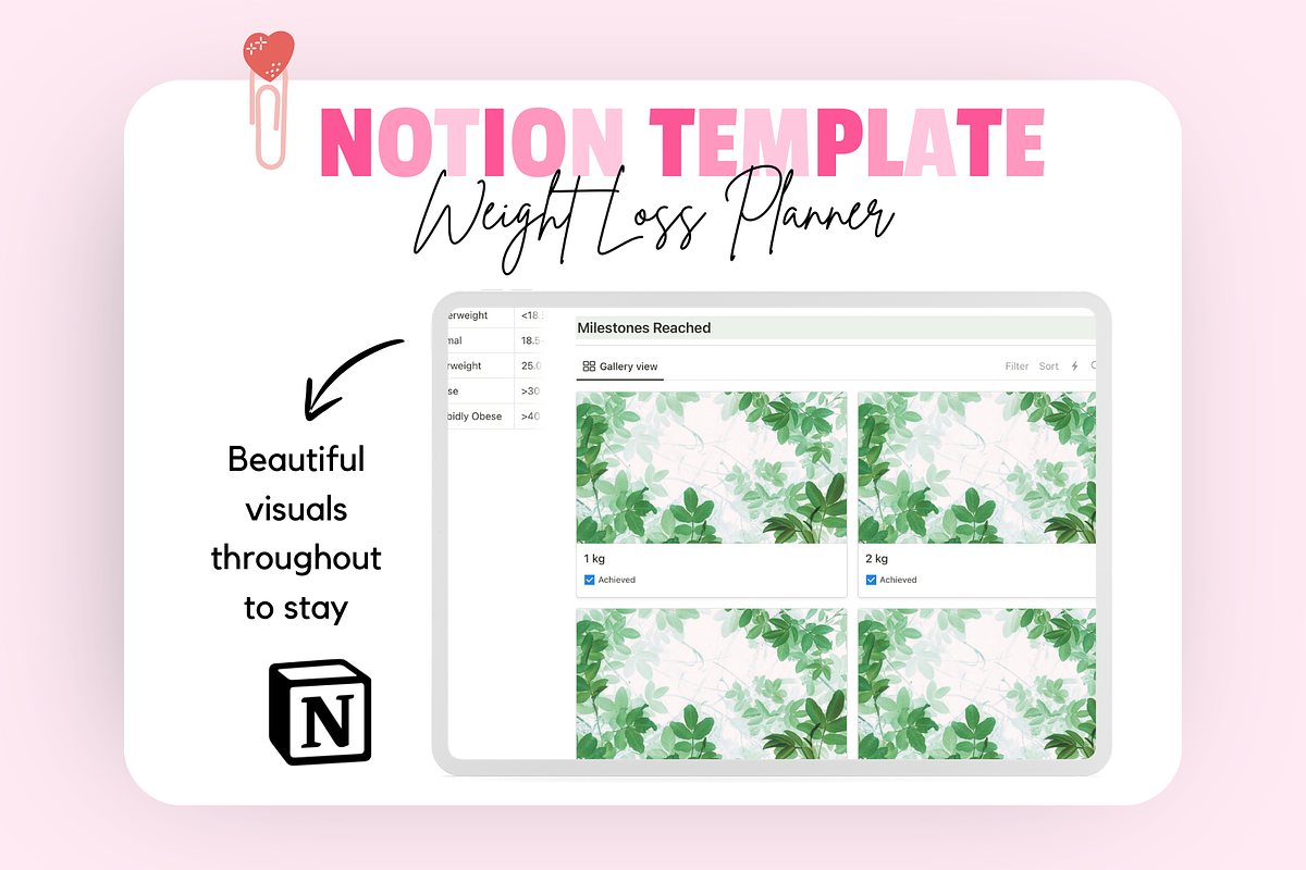 Weight Loss Planner Notion Template, a Templates & Theme by bellaROSEworkshop (Photo 3 of 9)