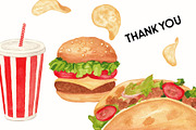 Fast Food Watercolor Clipart Set, a Food Illustration by Sunshine Art (Thumbnail 9 of 9)