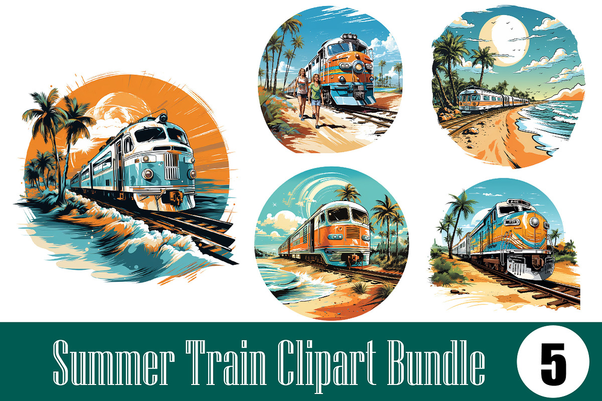 Summer Train Clipart Sublimation, an Illustration by Wow Magic