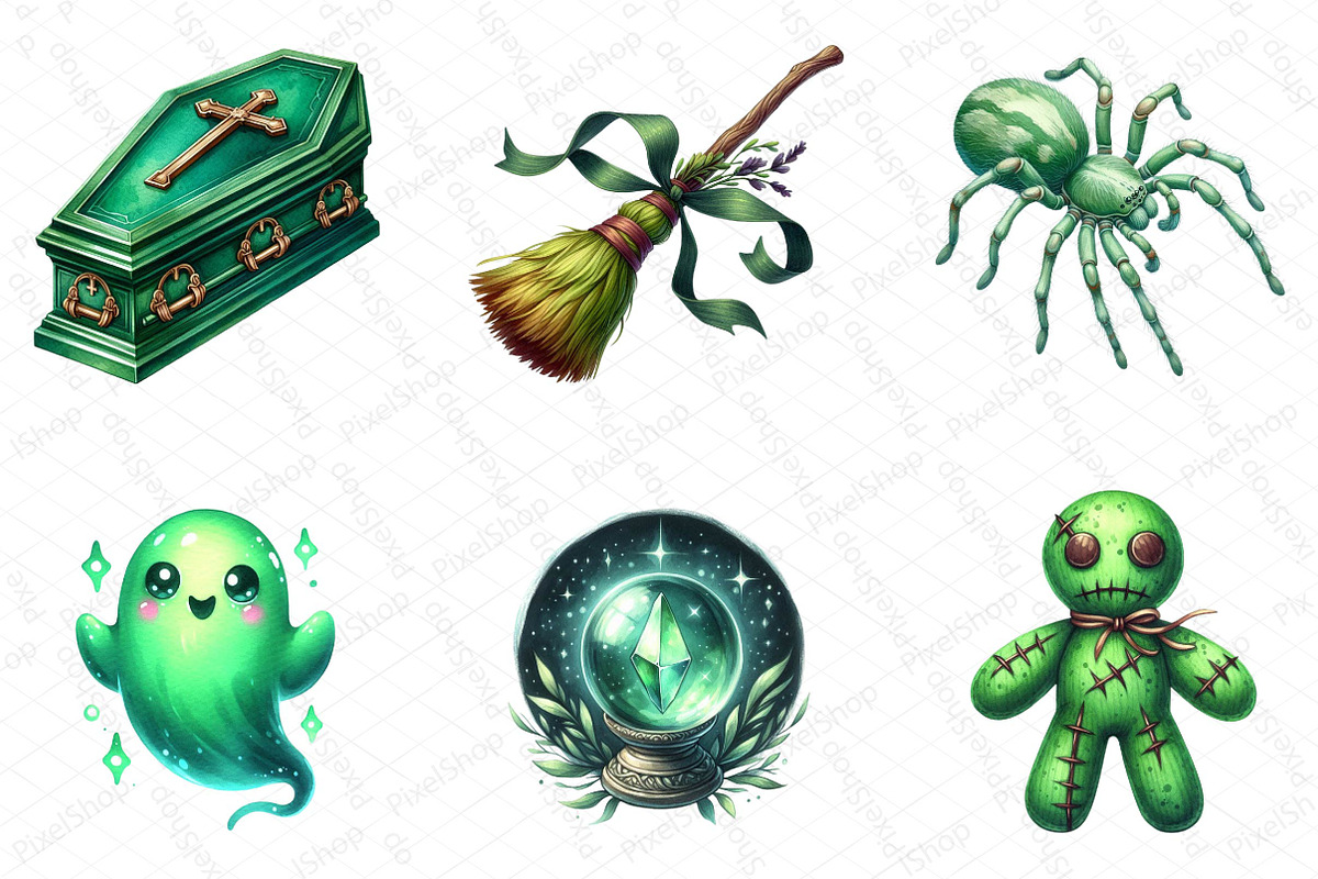 Green Halloween Clipart Bundle, an Illustration by DreamPrint404 (Photo 5 of 6)