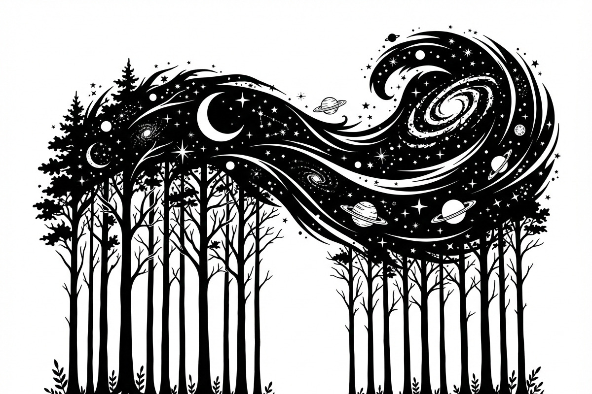 50 Mystical Galaxy Forest Silhouette, a Technology Illustration by Amazin_art (Photo 15 of 21)