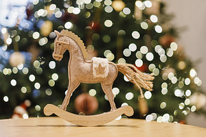 Happy New Year 2026 ! Christmas horse rustic toy on background o, a Holiday Photo by Sonjachni