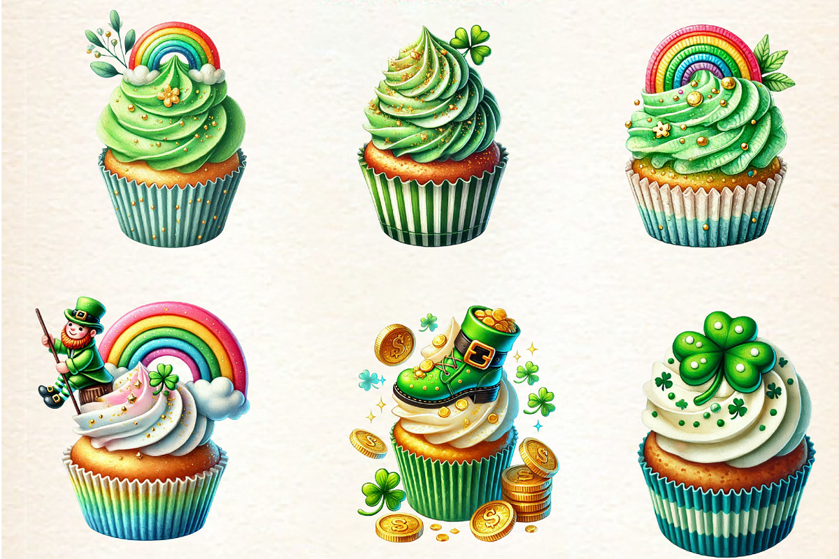 St Patrick's Day Cupcake Clipart, a Seasonal Illustration by DreamArtGraphic (Photo 2 of 5)