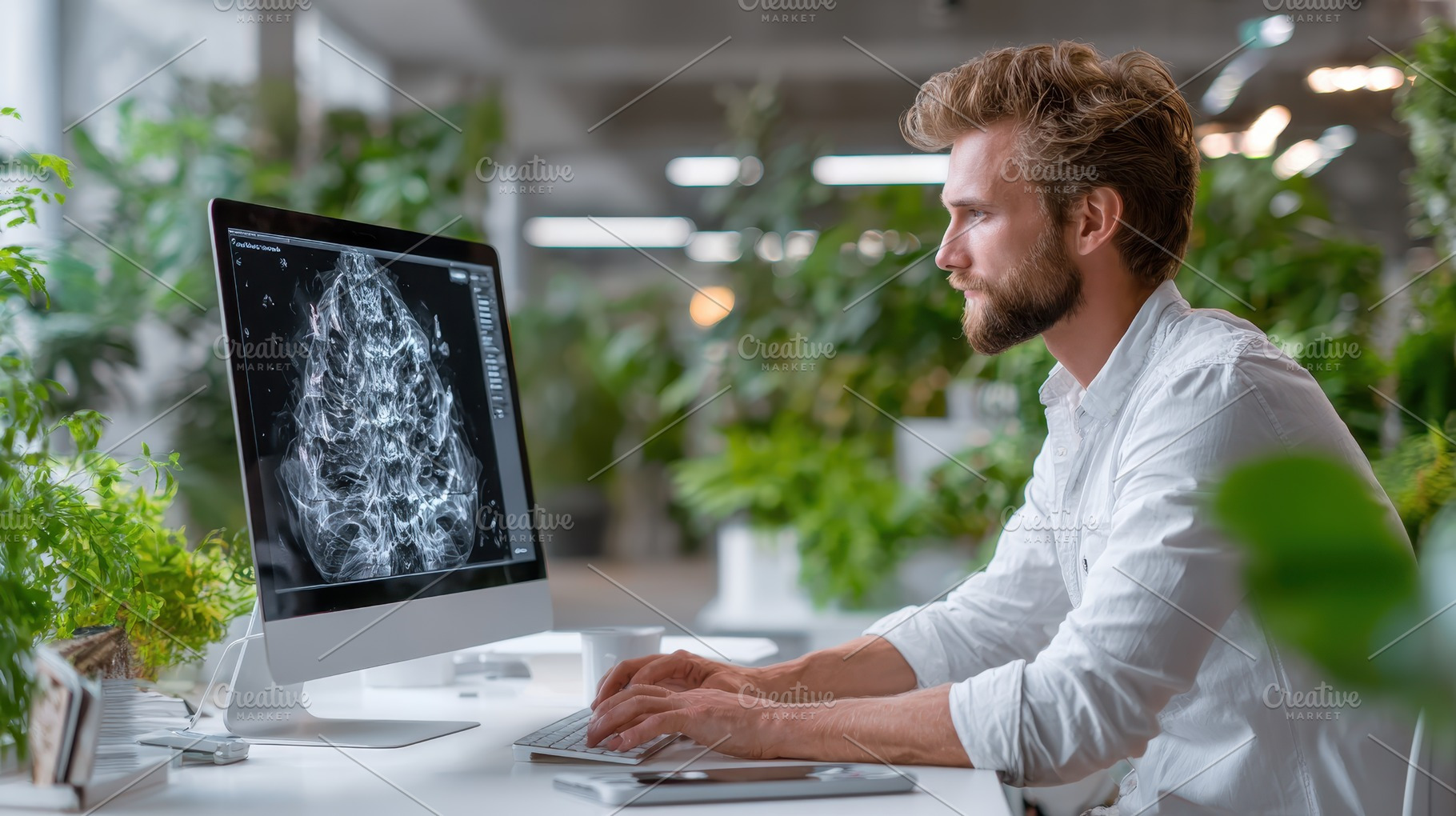 Man working on computer analyzing da, a Photo by Pixeness Studio
